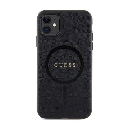 Guess Saffiano MagSafe – dėklas, skirtas „iPhone 11“ (juodas)
