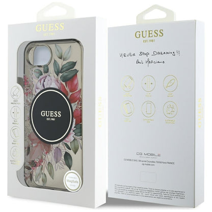 Guess IML Flowers MagSafe – dėklas skirtas iPhone 16e (juodas)