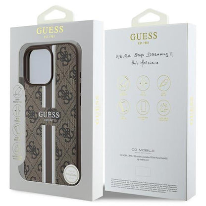 Guess 4G Printed Stripes MagSafe – iPhone 16 Pro Max dėklas (ruda)