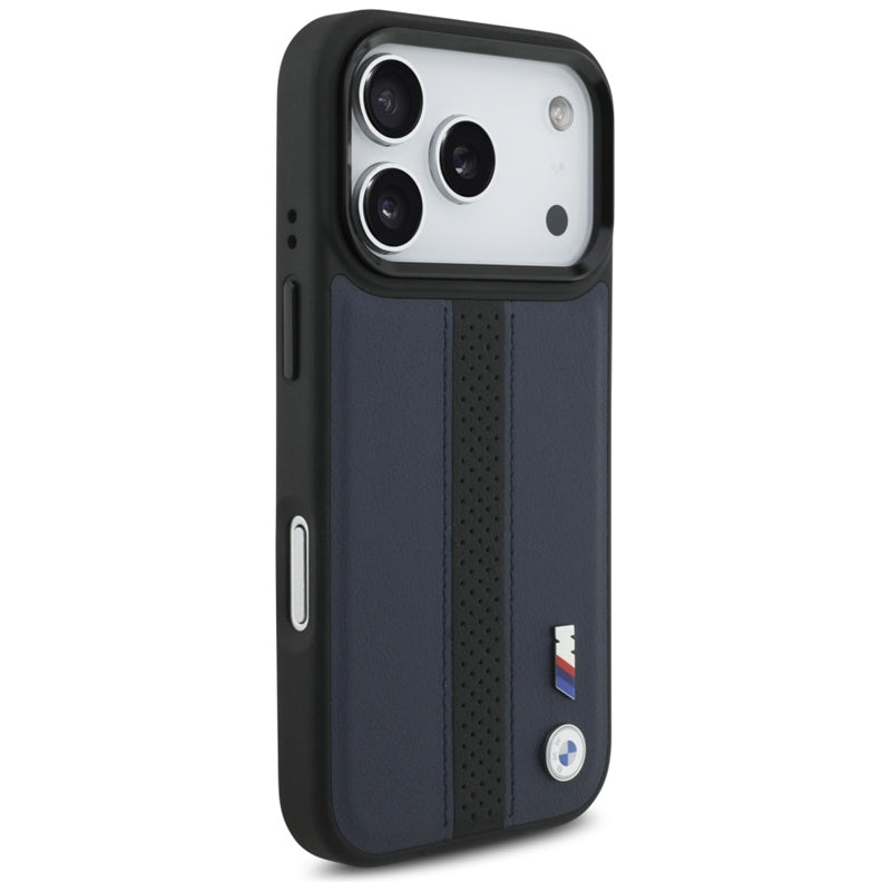 BMW M perforuotos juostelės logotipas MagSafe - iPhone 17 Pro dėklas (tamsiai mėlynas)