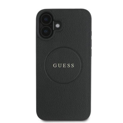 Guess Grained Ring MagSafe - Dėklas iPhone 16 Plus (juodas)