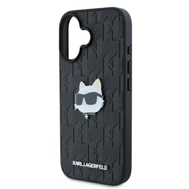 Karl Lagerfeld Monogram Choupette galvos smeigtukas – dėklas iPhone 16 (juodas)