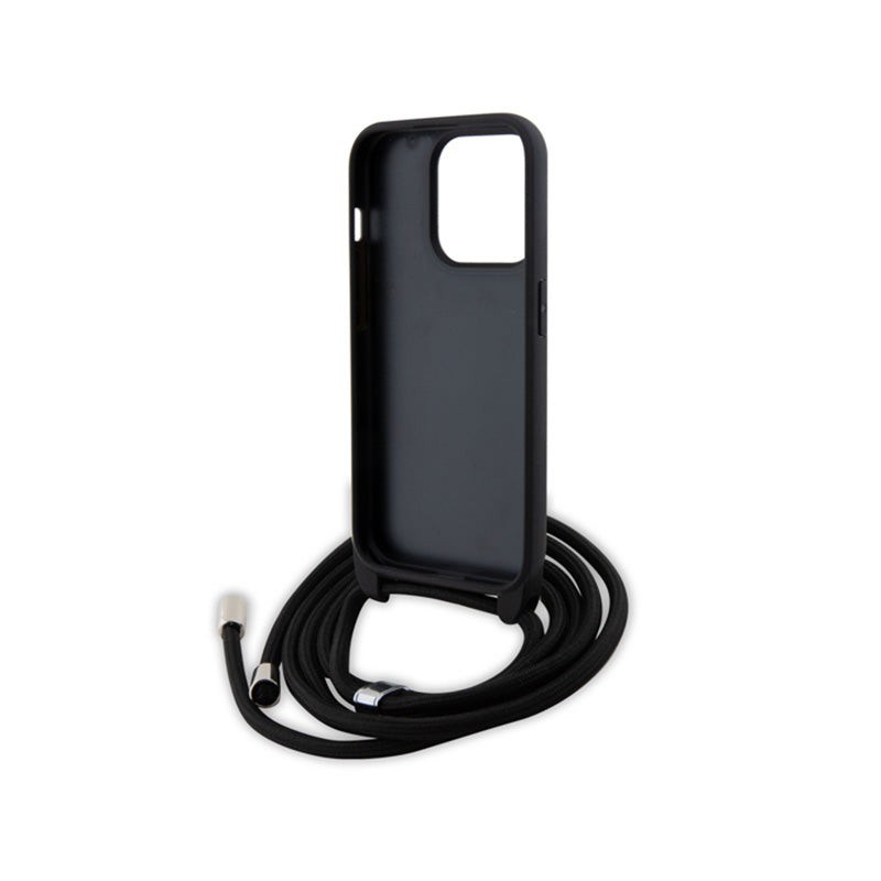 Karl Lagerfeld Crossbody Safiano Metalo Segtukas Karl & Choupette – Dėklas iPhone 15 Pro (Juoda)