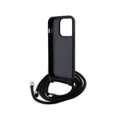 Karl Lagerfeld Crossbody Safiano Metalo Segtukas Karl & Choupette – Dėklas iPhone 15 Pro (Juoda)