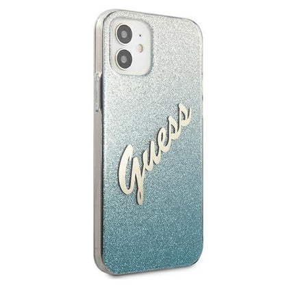 Guess Glitter Gradient Script – dėklas iPhone 12 mini (mėlynas)