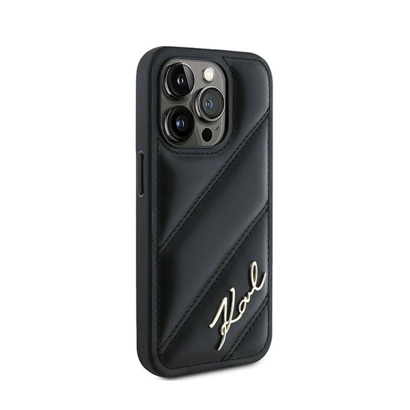 Karl Lagerfeld Diagonal Quilted Script – dėklas, skirtas iPhone 15 Pro Max (juodas)
