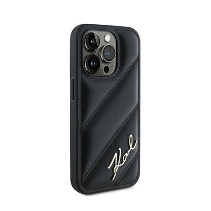 Karl Lagerfeld Diagonal Quilted Script – dėklas, skirtas iPhone 15 Pro Max (juodas)