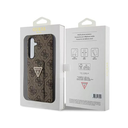 Guess Grip Stand 4G Triangle Strass Logo - Dėklas Samsung Galaxy S24+ (Ruda)