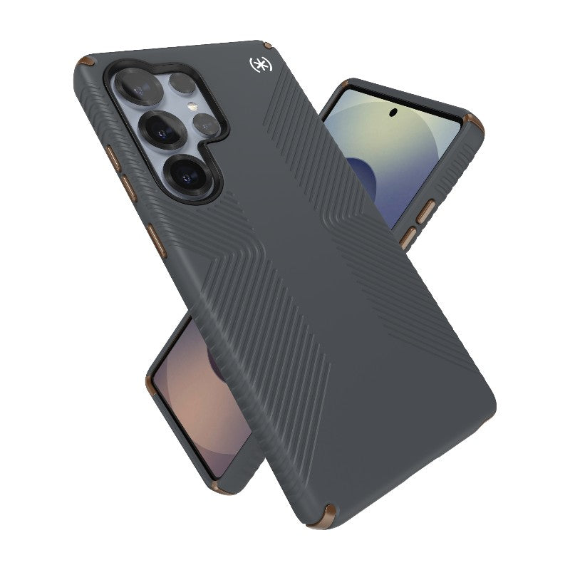 Speck Presidio2 Grip Magnet – dėklas Samsung Galaxy S25 Ultra MagSafe (anglies pilka/vėsi bronzinė/balta)