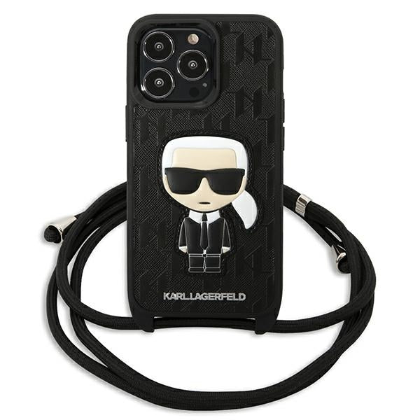 Karl Lagerfeld odos monogramo antsiuvas ir virvelės Iconik – dėklas skirtas iPhone 13 Pro