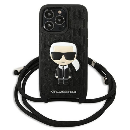 Karl Lagerfeld odos monogramo antsiuvas ir virvelės Iconik – dėklas skirtas iPhone 13 Pro