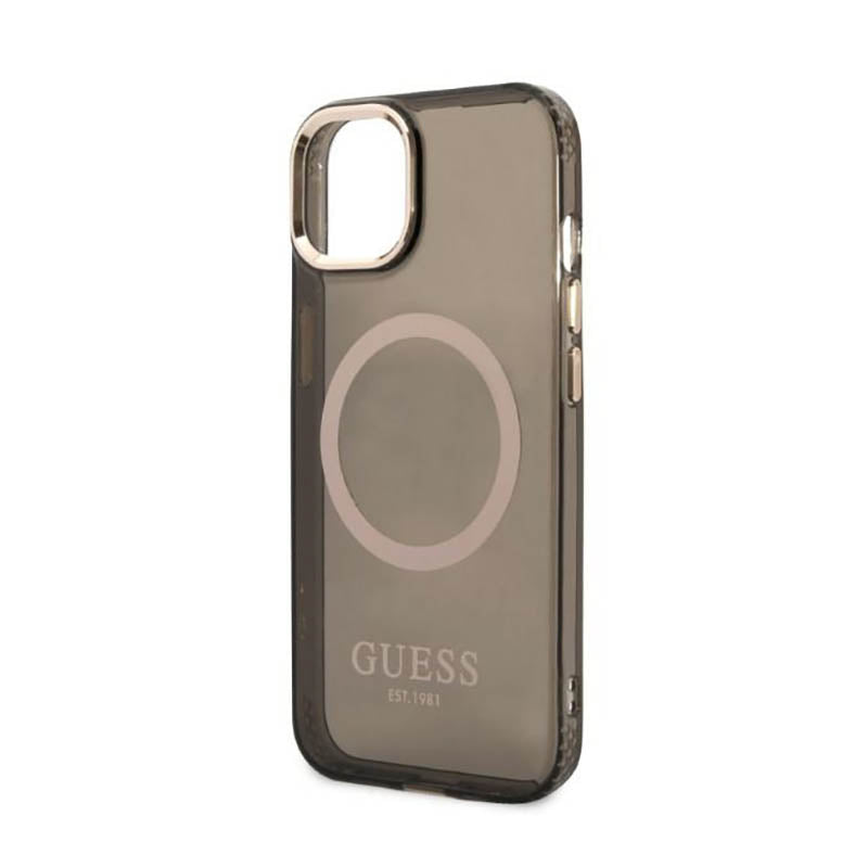 Guess Gold Outline Translucent MagSafe – dėklas iPhone 13 (juodas)