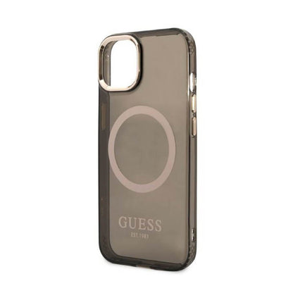 Guess Gold Outline Translucent MagSafe – dėklas iPhone 13 (juodas)