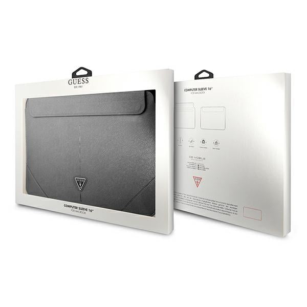Guess Saffiano trikampio logotipo dėklas – 16 colių nešiojamojo kompiuterio dėklas (sidabrinis)