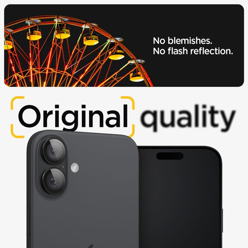 Spigen Optik Pro GLAS.TR EZ Fit objektyvo apsauga 2 vnt. - Kameros apsauga, skirta iPhone 17 / 16 / 16 Plus (2 vnt.) (Juoda)