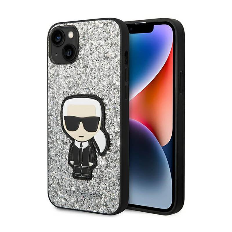 Karl Lagerfeld Glitter Flakes Ikonik – Dėklas iPhone 14 Plus (Sidabrinis)