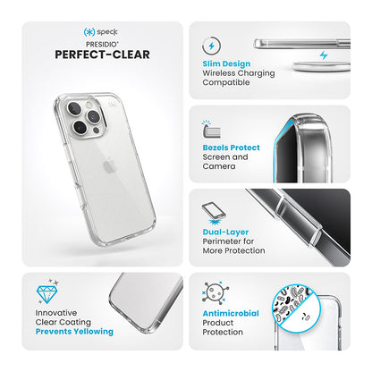 Speck Presidio Perfect-Clear - Dėklas iPhone 16 Pro (Skaidrus)