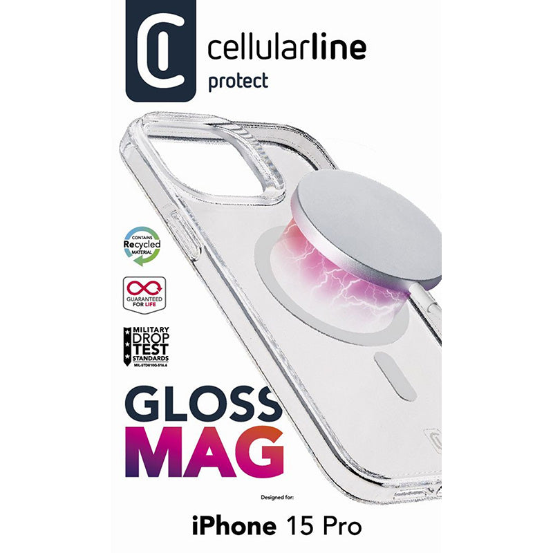 Cellularline Gloss Mag – "iPhone 15 Pro" MagSafe dėklas (skaidrus)