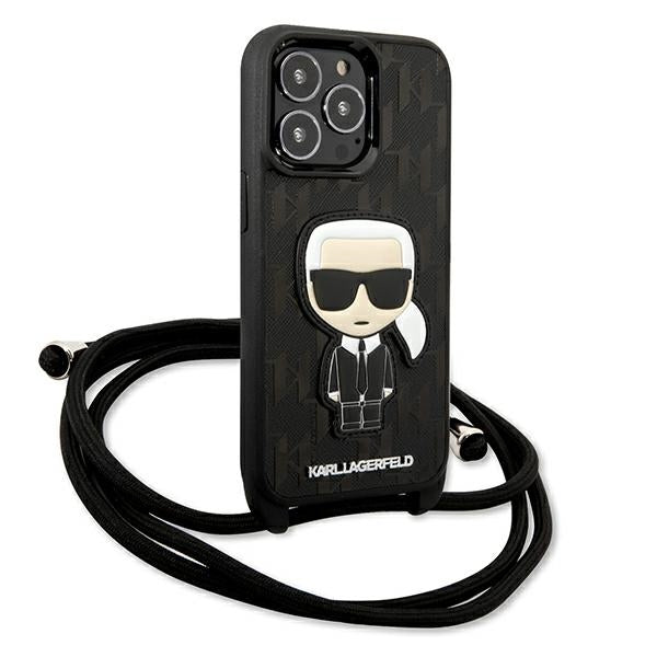 Karl Lagerfeld odos monogramo antsiuvas ir virvelės Iconik – dėklas skirtas iPhone 13 Pro