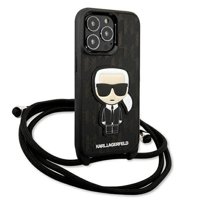 Karl Lagerfeld odos monogramo antsiuvas ir virvelės Iconik – dėklas skirtas iPhone 13 Pro