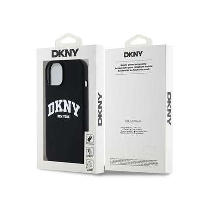 DKNY Liquid Silicone baltas atspausdintas logotipas MagSafe - dėklas skirtas iPhone 14 / 15 / 13 (juodas)
