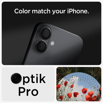 Spigen Optik Pro GLAS.TR EZ Fit objektyvo apsauga 2 vnt. - Kameros apsauga, skirta iPhone 17 / 16 / 16 Plus (2 vnt.) (Juoda)