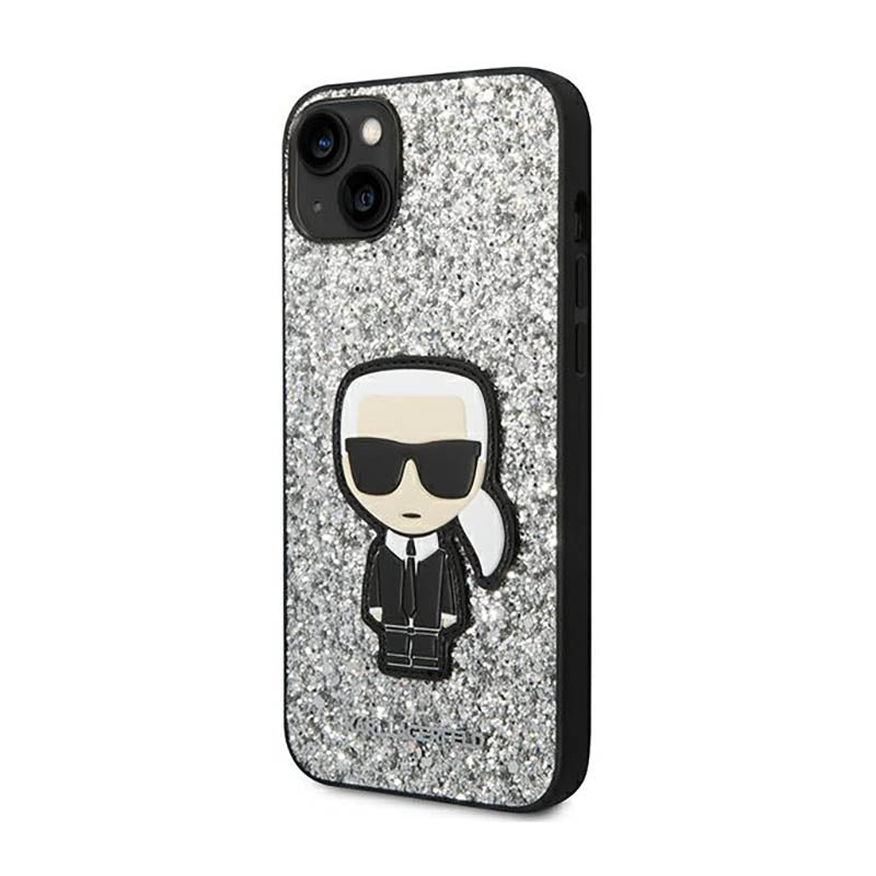 Karl Lagerfeld Glitter Flakes Ikonik – Dėklas iPhone 14 Plus (Sidabrinis)