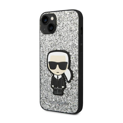 Karl Lagerfeld Glitter Flakes Ikonik – Dėklas iPhone 14 Plus (Sidabrinis)