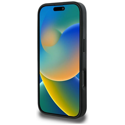 Guess Grained Hot Stamp Peony Triangle Logo MagSafe – dėklas, skirtas iPhone 16 Pro Max (juodas)