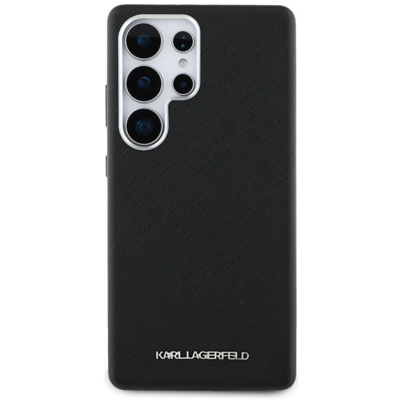 Karl Lagerfeld Saffiano pilnai apgaubtas ilgas metalinis logotipas MagSafe – dėklas Samsung Galaxy S25 Ultra (juodas)