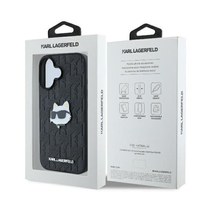 Karl Lagerfeld Monogram Choupette galvos smeigtukas – dėklas iPhone 16 (juodas)