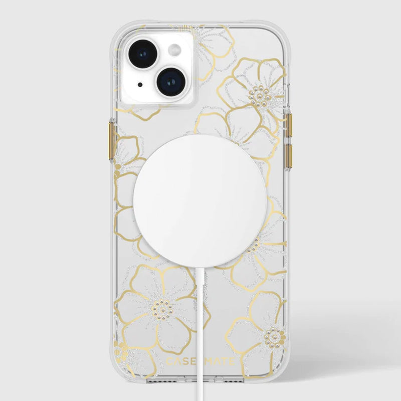 Case-Mate Floral Gems MagSafe – iPhone 15 Plus dėklas (auksinis)