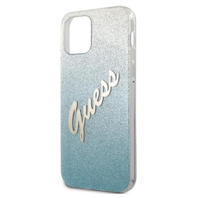 Guess Glitter Gradient Script – dėklas iPhone 12 mini (mėlynas)