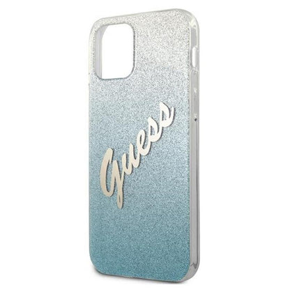 Guess Glitter Gradient Script – dėklas iPhone 12 mini (mėlynas)