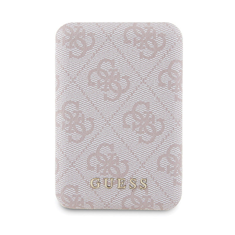 Guess „Bundle Pack“ MagSafe 4G Metal Gold Logo – dėklo rinkinys + 5000mAh MagSafe išorinis akumuliatorius, skirtas „iPhone 14 Pro“ (rožinis)