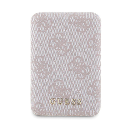 Guess „Bundle Pack“ MagSafe 4G Metal Gold Logo – dėklo rinkinys + 5000mAh MagSafe išorinis akumuliatorius, skirtas „iPhone 14 Pro“ (rožinis)