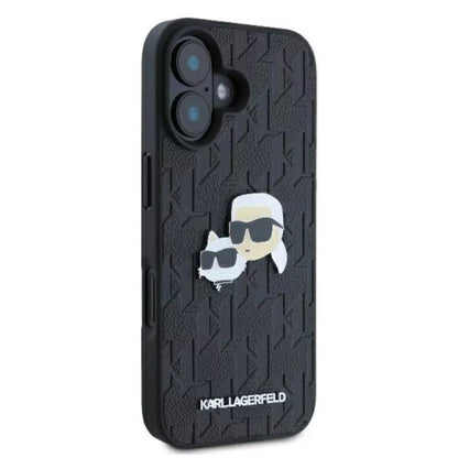 Karl Lagerfeld monograminis Karl & Choupette galvutės segtukas – dėklas, skirtas „iPhone 16 Plus“ (juodas)