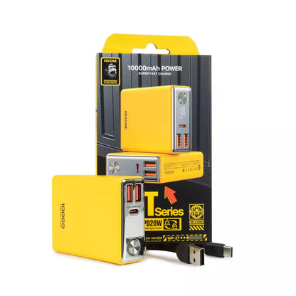 WEKOME WP-27 Tint serija – Nešiojama baterija 10000 mAh itin greitas įkrovimas USB-C PD 20W + 2x USB-A QC3.0 22.5W (geltona)