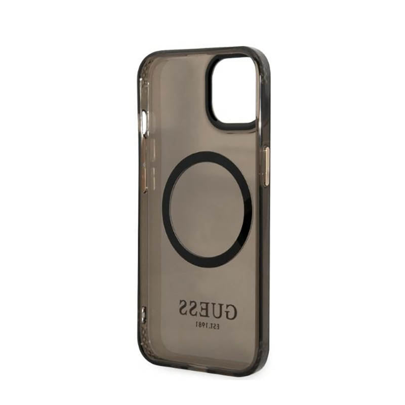 Guess Gold Outline Translucent MagSafe – dėklas iPhone 13 (juodas)