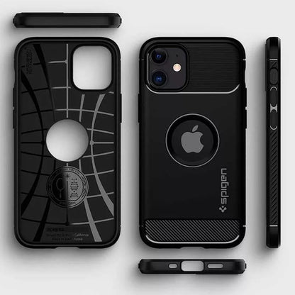 Spigen Rugged Armor – dėklas, skirtas „iPhone 12“ / „iPhone 12 Pro“ (juodas)