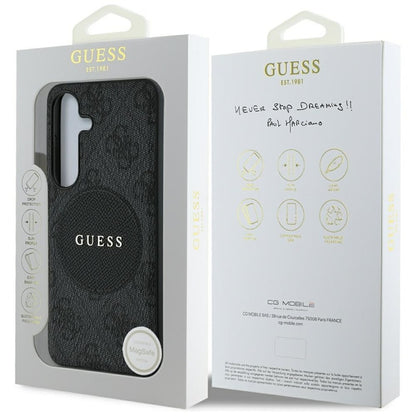 Guess 4G Round Patch Classic Logo MagSafe - Dėklas, skirtas Samsung Galaxy S25 (juodas)