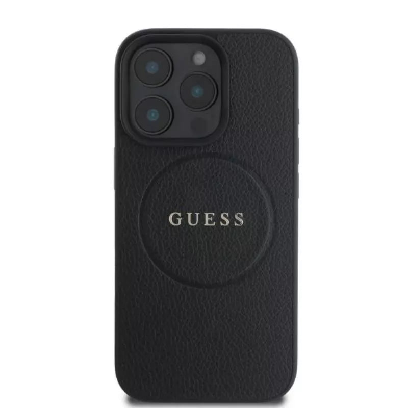 Guess Grained Ring MagSafe - Dėklas iPhone 16 Pro Max (juodas)