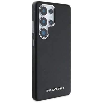 Karl Lagerfeld Saffiano pilnai apgaubtas ilgas metalinis logotipas MagSafe – dėklas Samsung Galaxy S25 Ultra (juodas)