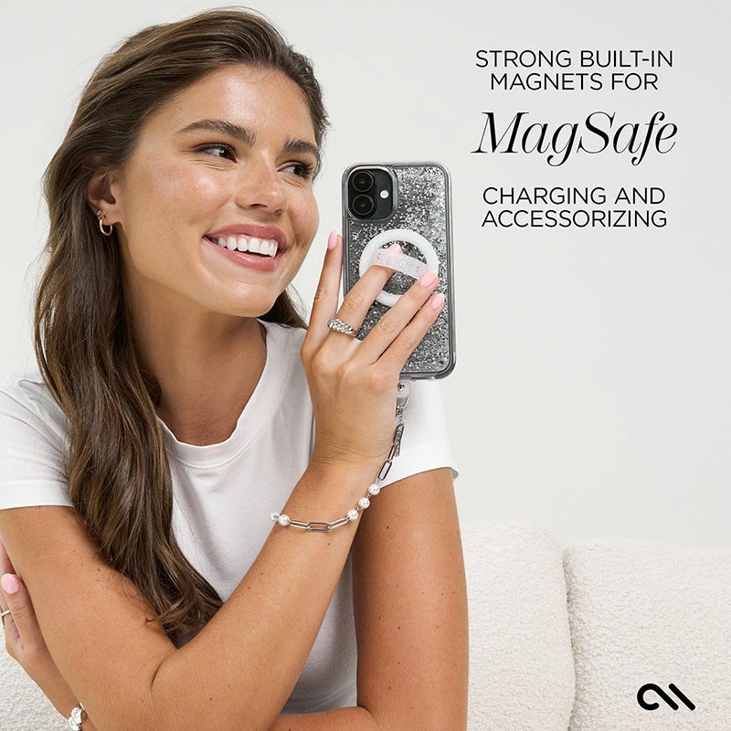 Case-Mate Waterfall MagSafe – dėklas, skirtas iPhone 16 (sidabrinis)