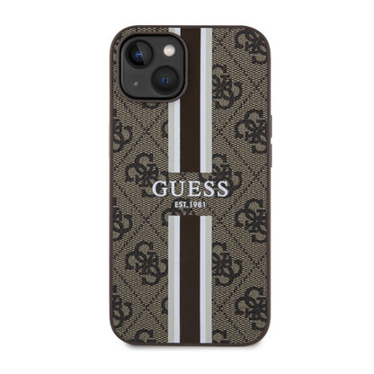 Guess 4G Printed Stripes MagSafe – dėklas iPhone 14 Plus (rudas)