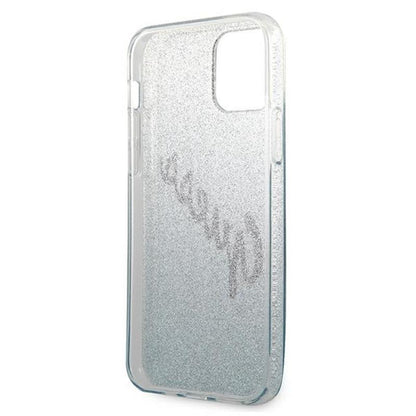 Guess Glitter Gradient Script – dėklas iPhone 12 mini (mėlynas)