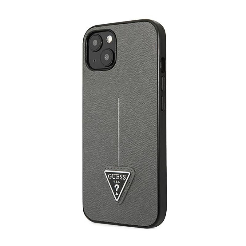 Guess Saffiano Triangle Logo dėklas – dėklas, skirtas „iPhone 14“ (sidabrinis)