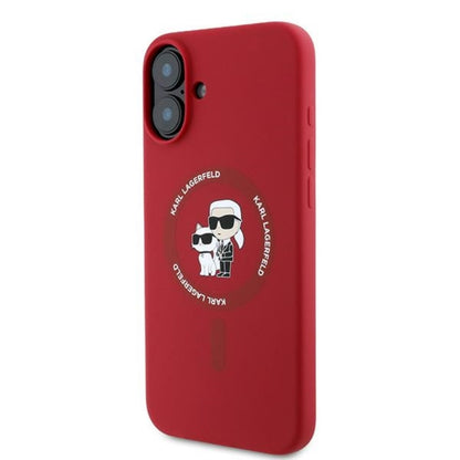 Karl Lagerfeld Silicone Karl & Choupette Ring MagSafe - dėklas iPhone 16 Plus (raudonas)
