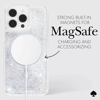 Kate Spade New York skystų blizgučių MagSafe dėklas iPhone 15 Pro (Vaivorykštinis opalas)