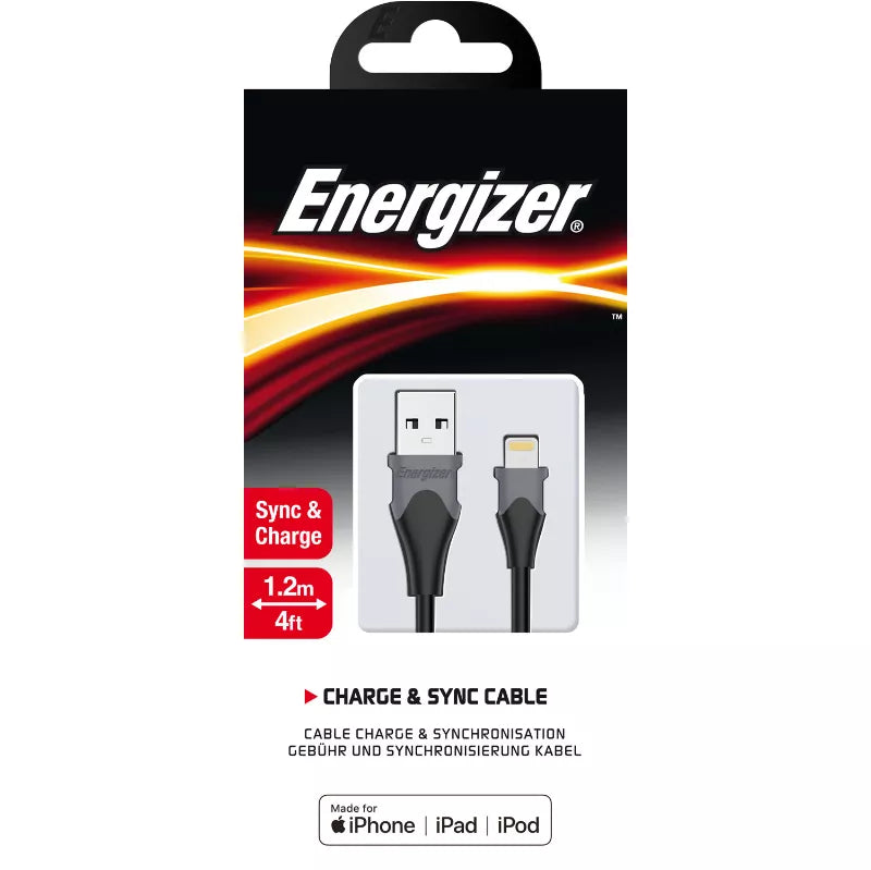 Energizer Classic – USB-A į Lightning jungiamasis laidas su MFi sertifikatu, 1,2 m (juodas)